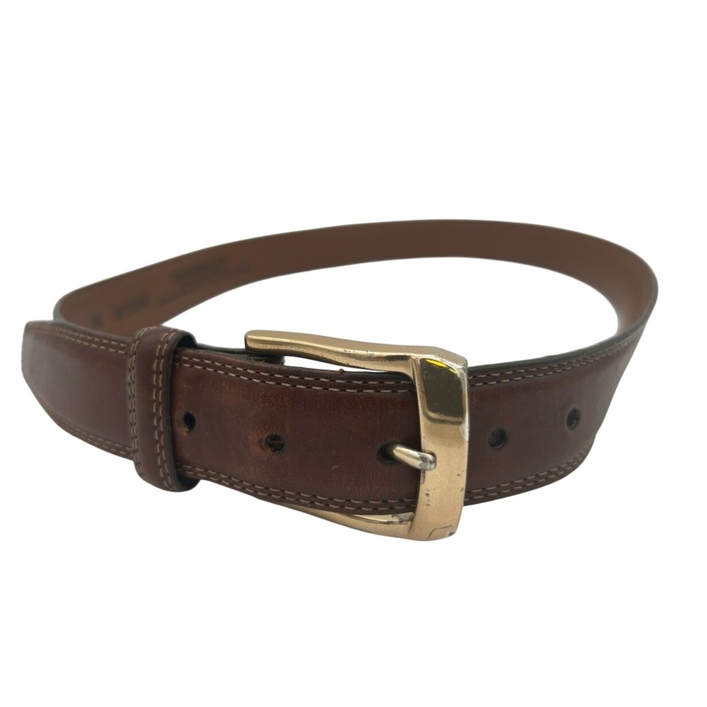 Brighton Brown Leather Belt Gold‎ Buckle Handcrafted in USA Size 36 Mens